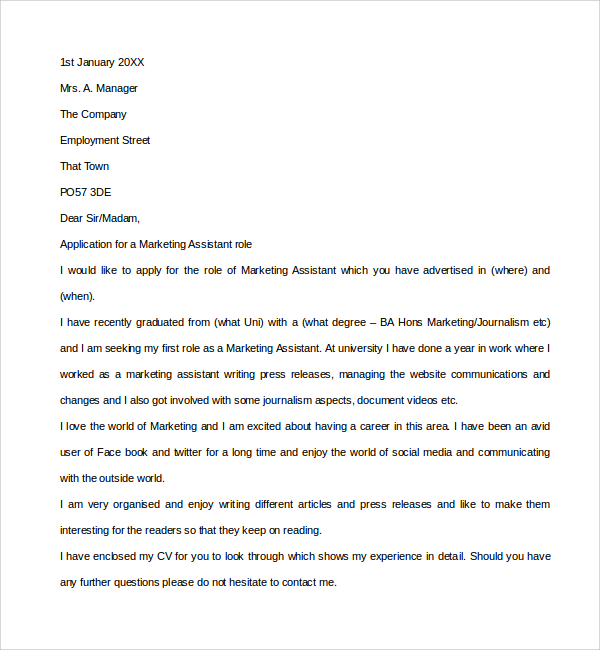 Sample Marketing Assistant Cover Letter - 8+ Free ...