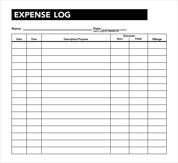 Business Expense Log Template Doctemplates