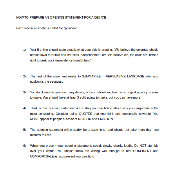 Sample Opening Statement Template 9+ Free Documents in PDF, Word