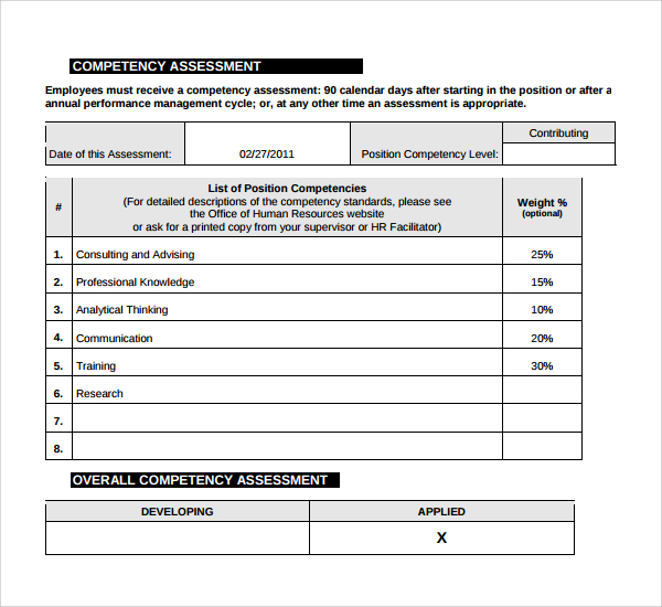 Sample Competency Assessment Template 9  Free Documents in PDF Word