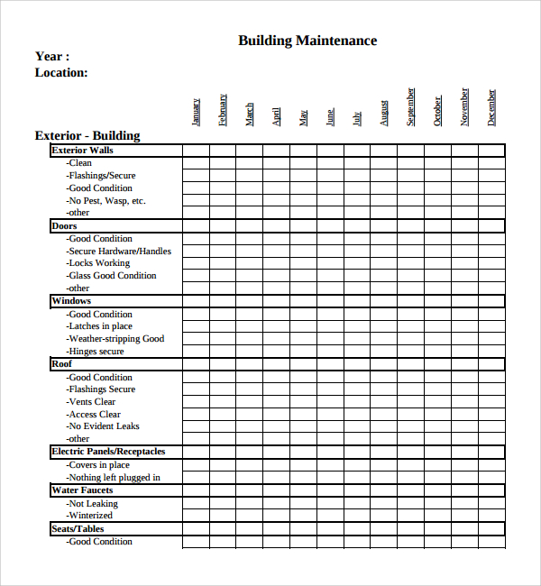 Sample Maintenance Checklist Template 9+ Free Documents in PDF