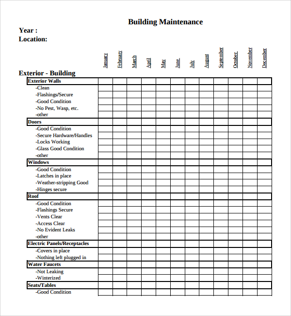 Building Maintenance Checklist Pdf