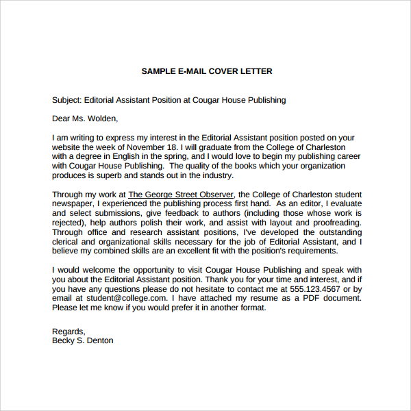 Publisher submission cover letter