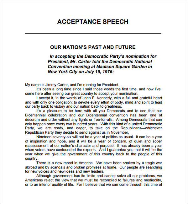 Sample Acceptance Speech Example Template 9 Free Documents In PDF