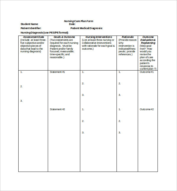 Sample Nursing Care Plan Template  8+ Free Documents in PDF, Word