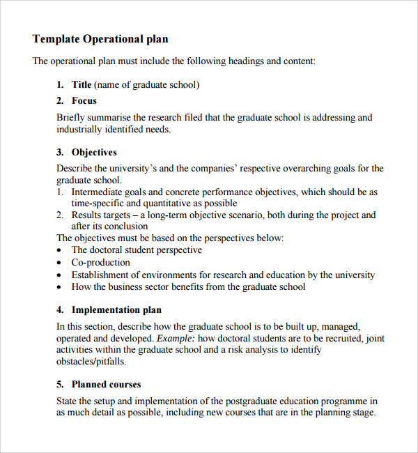 business plan operations section example