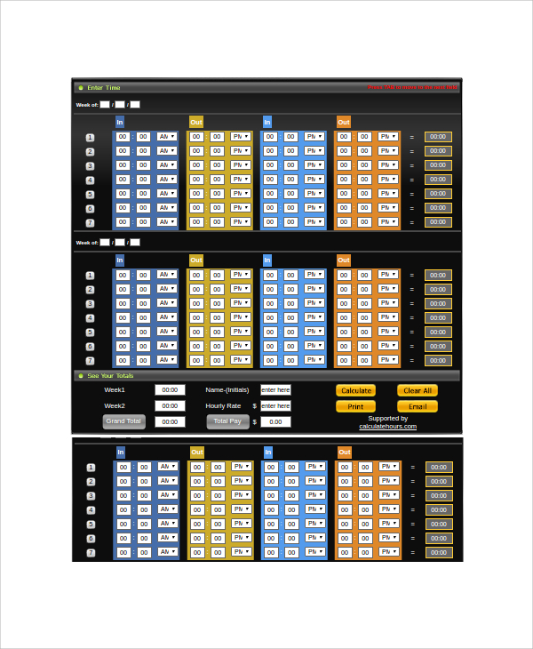 free time clock calculator with no lunch