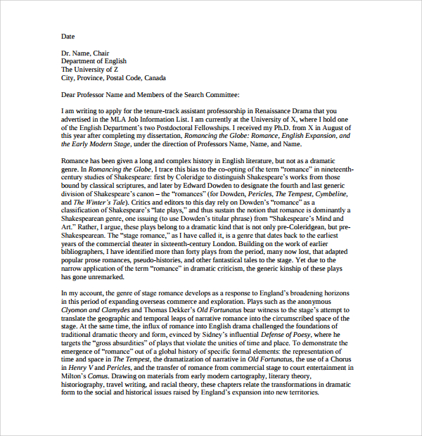 sample faculty position cover letter 7 free documents