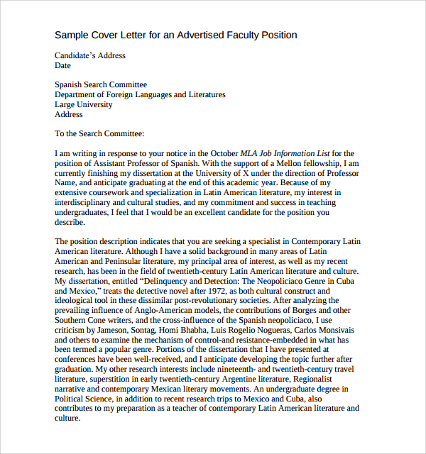 cover letter adjunct faculty position sample cover letter