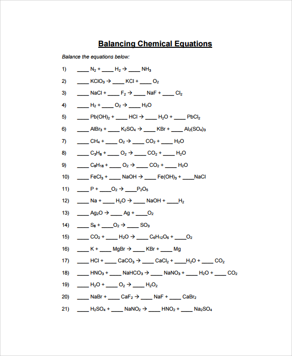 Types Of Reactions And Balancing Worksheet