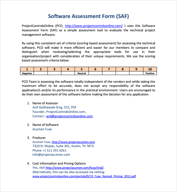 Sample Software Assessment Template 9 Free Documents In Pdf