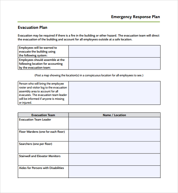 Sample Emergency Response Plan Template 9  Free Documents in PDF Word