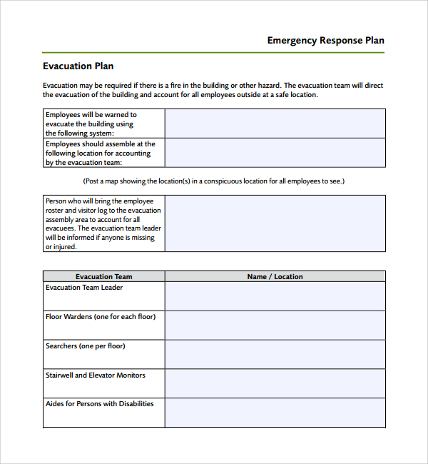 Emergency Response Plan Template Word 4658