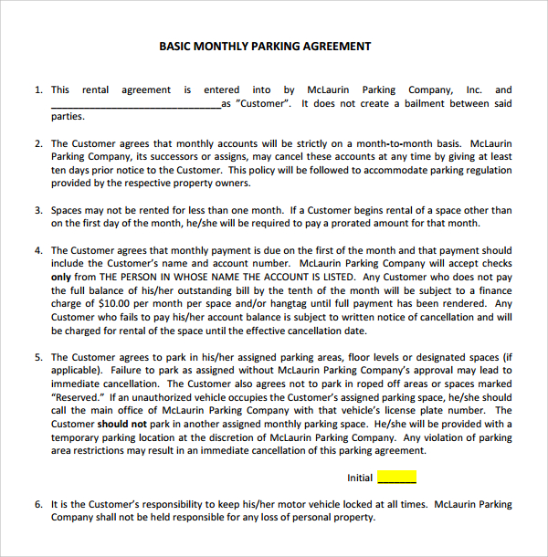 Sample Parking Agreement Template 9+ Free Documents in PDF, Word