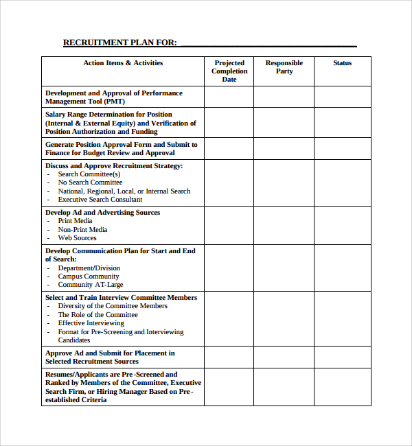 Sample Recruiting Plan Template 9  Free Documents in PDF Word