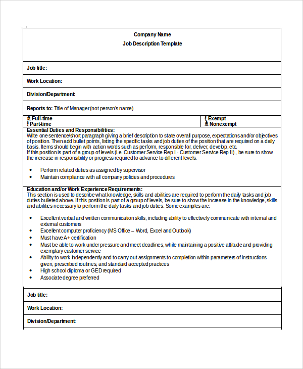 Download job description template
