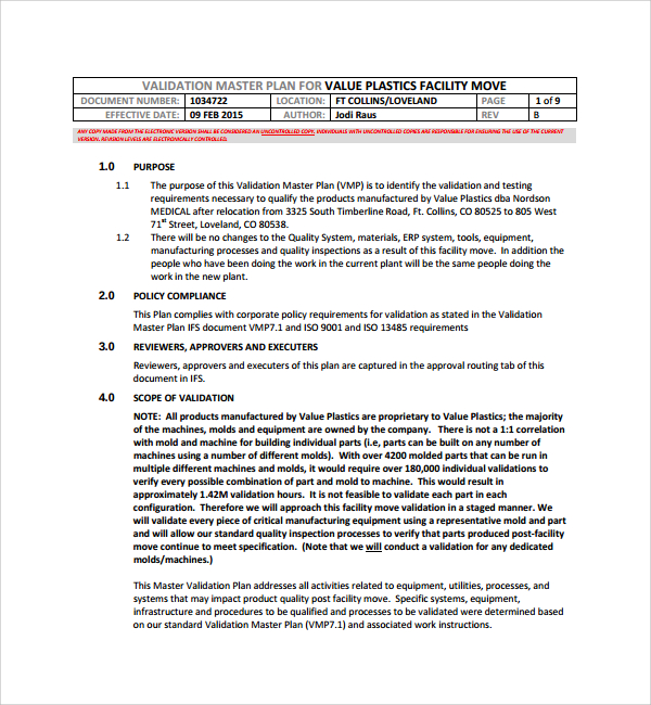 Sample Validation Plan Template 9  Free Documents in PDF Word