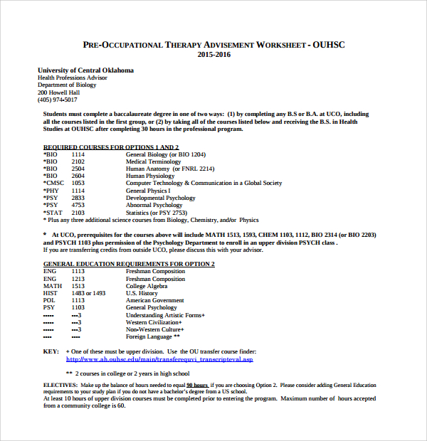 Occupational Therapy Plan Template