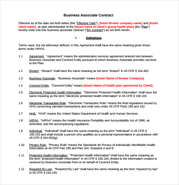business associate agreement contract