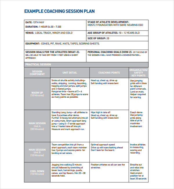 Session Plan Template Example