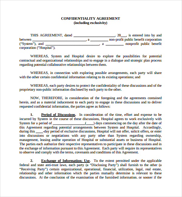 Sample Real Estate Confidentiality Agreement 9+ Free Documents