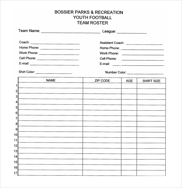 Sample Football Roster Template 9 Free Documents Download In Word PDF