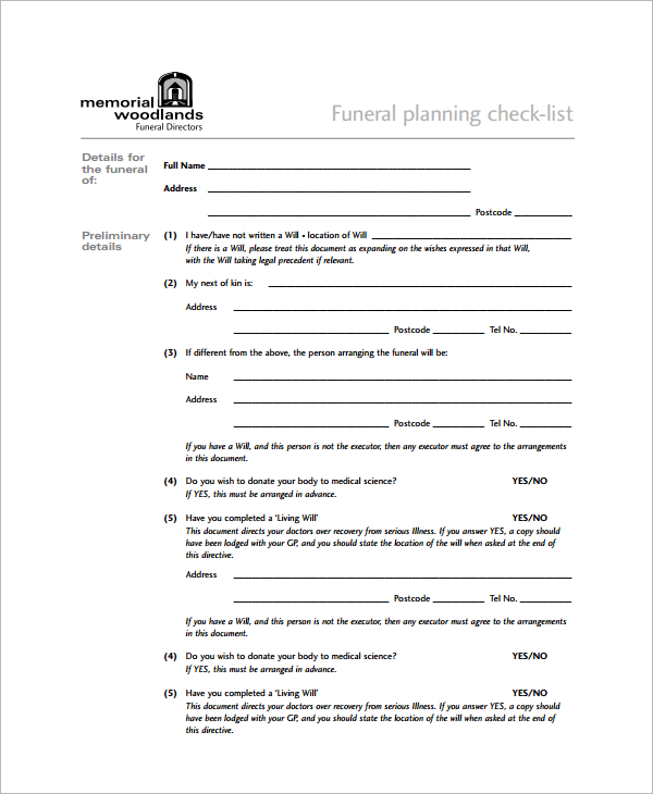 Printable Funeral Planning Checklist Pdf Fill Online Printable Fillable Blank Pdffiller Images