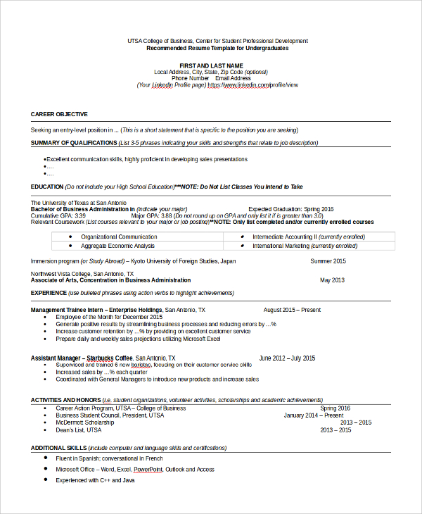 Basic College Graduate Resume