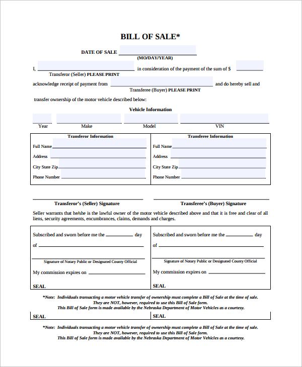 basic motorcycle bill of sale