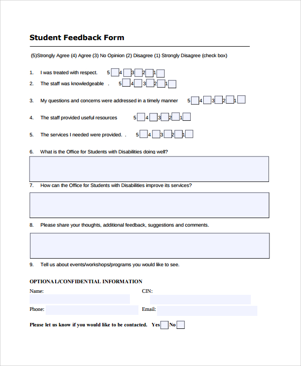 Sample Students Feedback Form 9 Free Documents In PDF Word