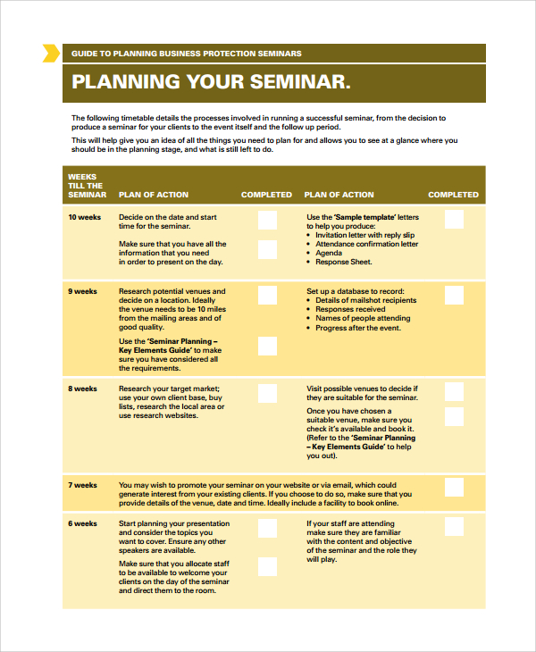 Seminar Planning Template Free