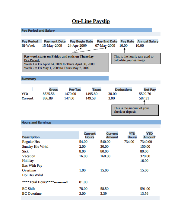Sample Payslip Templates - 8+ Free Documents Download in PDF, Word