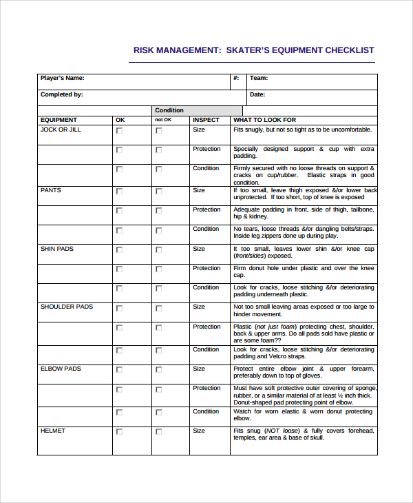 Sample Equipment Checklist 8+ Free Documents Download in Word, PDF