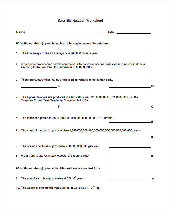 Sample Scientific Notation Worksheet  9+ Free Documents Download in Word, PDF