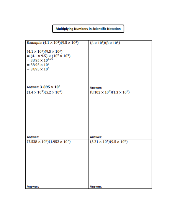 Sample Scientific Notation Worksheet - 9+ Free Documents Download in