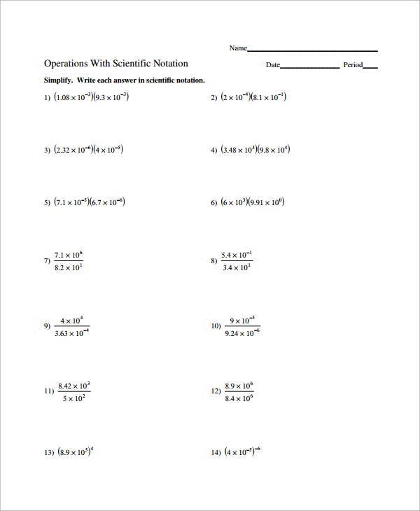 Sample Scientific Notation Worksheet - 9+ Free Documents Download in