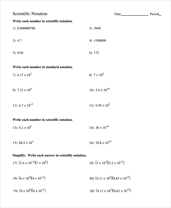 Sample Scientific Notation Worksheet - 9+ Free Documents Download in