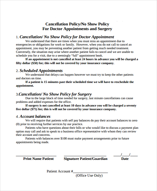 Return Cancellation Policy Template