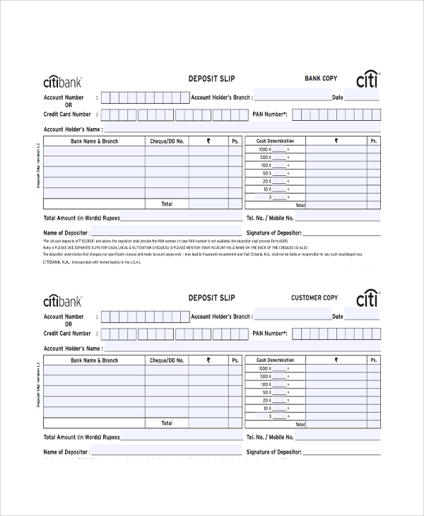 Free Excel Bank Deposit Slip Template