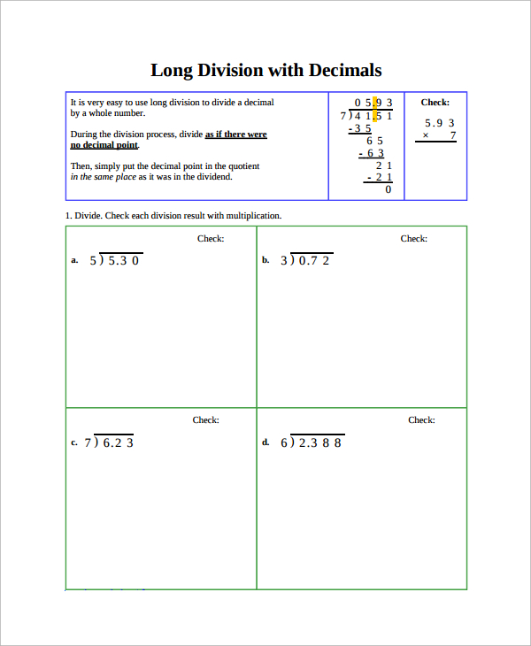 Long Division Worksheet Templates Sample Templates