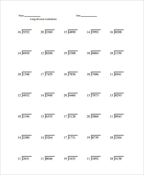 Long Division Worksheets Pdf