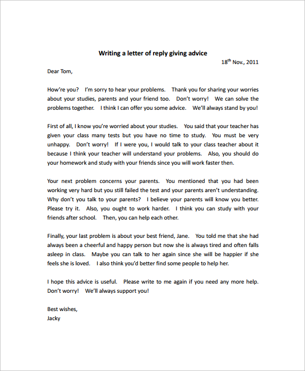 Sample Advice Letter 9  Free Documents Download in Word PDF