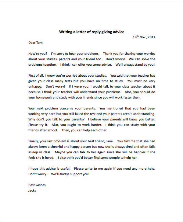 Sample Advice Letter 9+ Free Documents Download in Word, PDF