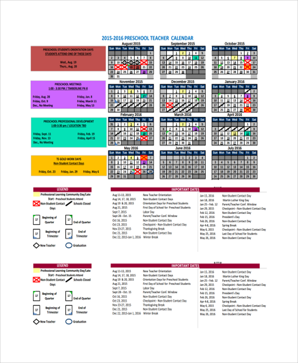 Sample Teacher Calendar Template - 9+ Free Documents Download in PDF, Word