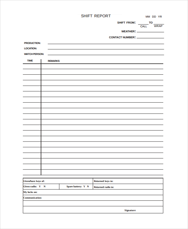 Sample Shift Report Template 7+ Free Documents Download in Word, PDF