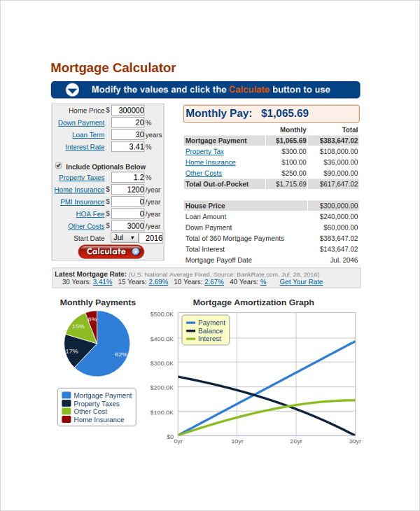 monthly mortgage payment calculator