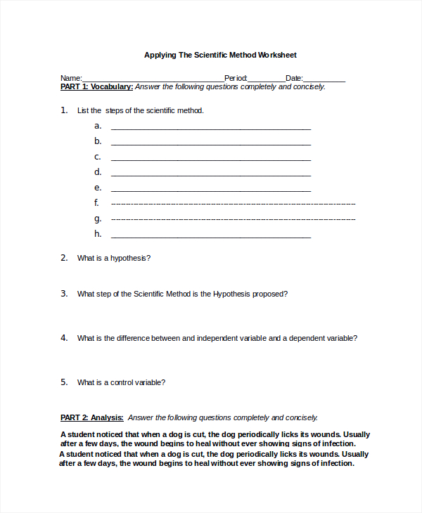 Sample Scientific Method Worksheet - 8+ Free Documents Download in Word