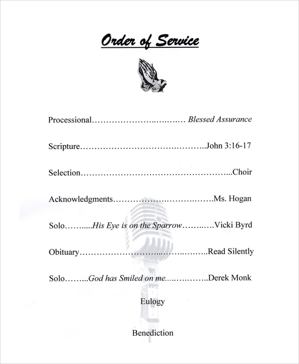 Sample Funeral Program Format Template 6+ Free Documents Download in PDF