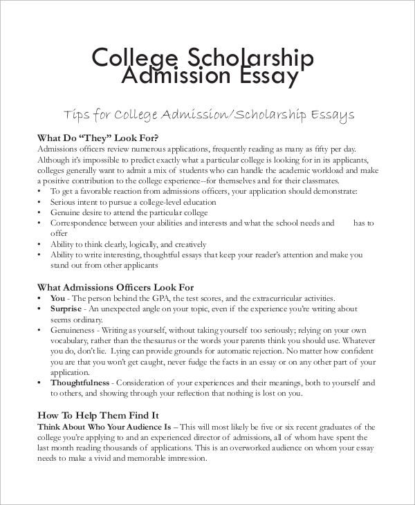 Sample essay college scholarships