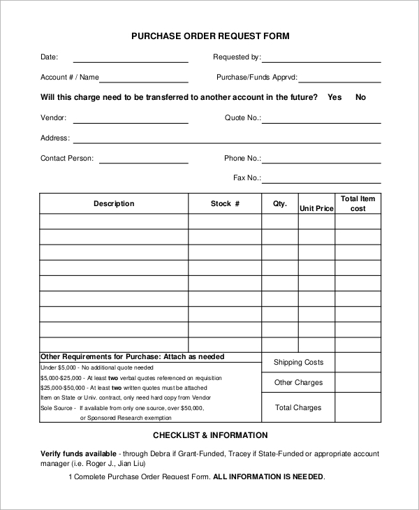 Sample Purchase Order Request Form Sample Templates Bank Home